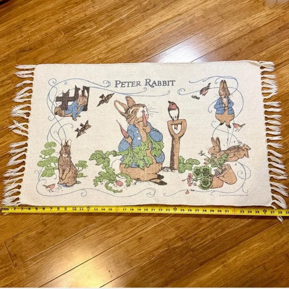 Vintage Peter Rabbit Woven Cotton Nursery Rug/Mat World of Beatrix Potter 39x22